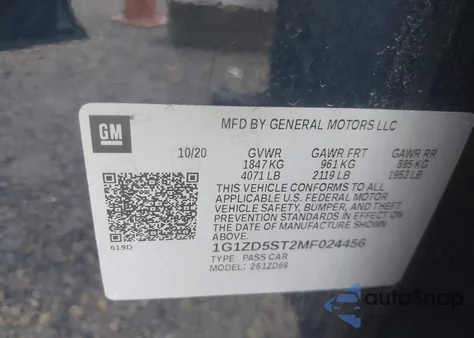 2021 Chevrolet Malibu Fwd Lt z USA, uszkodzony, nr VIN 1G1ZD5ST2MF024456